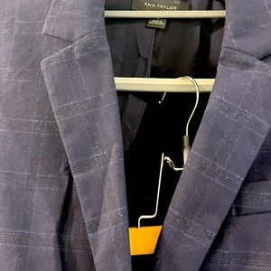 Ann Taylor navy dark plaid suit. Size 8 jacket, size 6 pants.